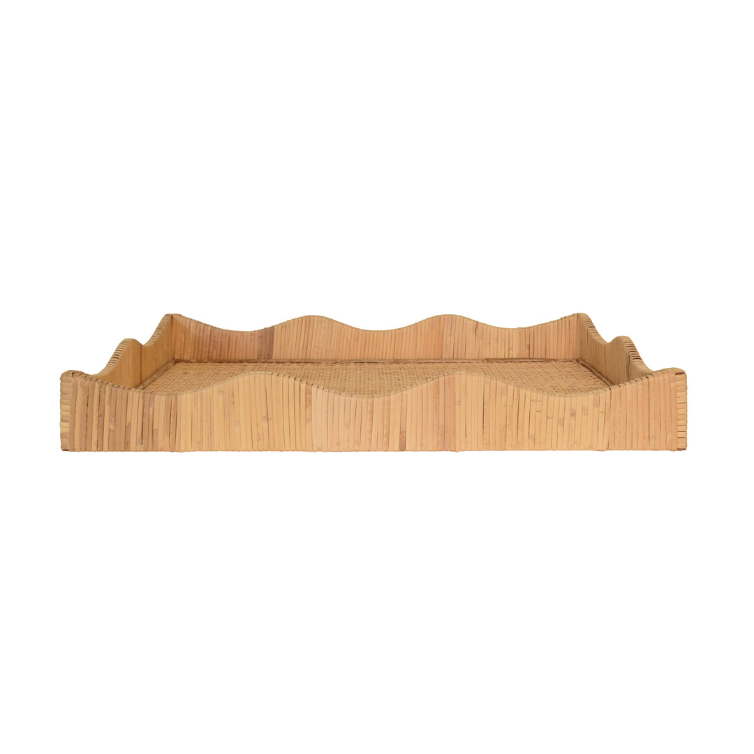 Rectangular Natural Rattan Wrapped Tray With Wave Shaped Edge - WAVEY LG
