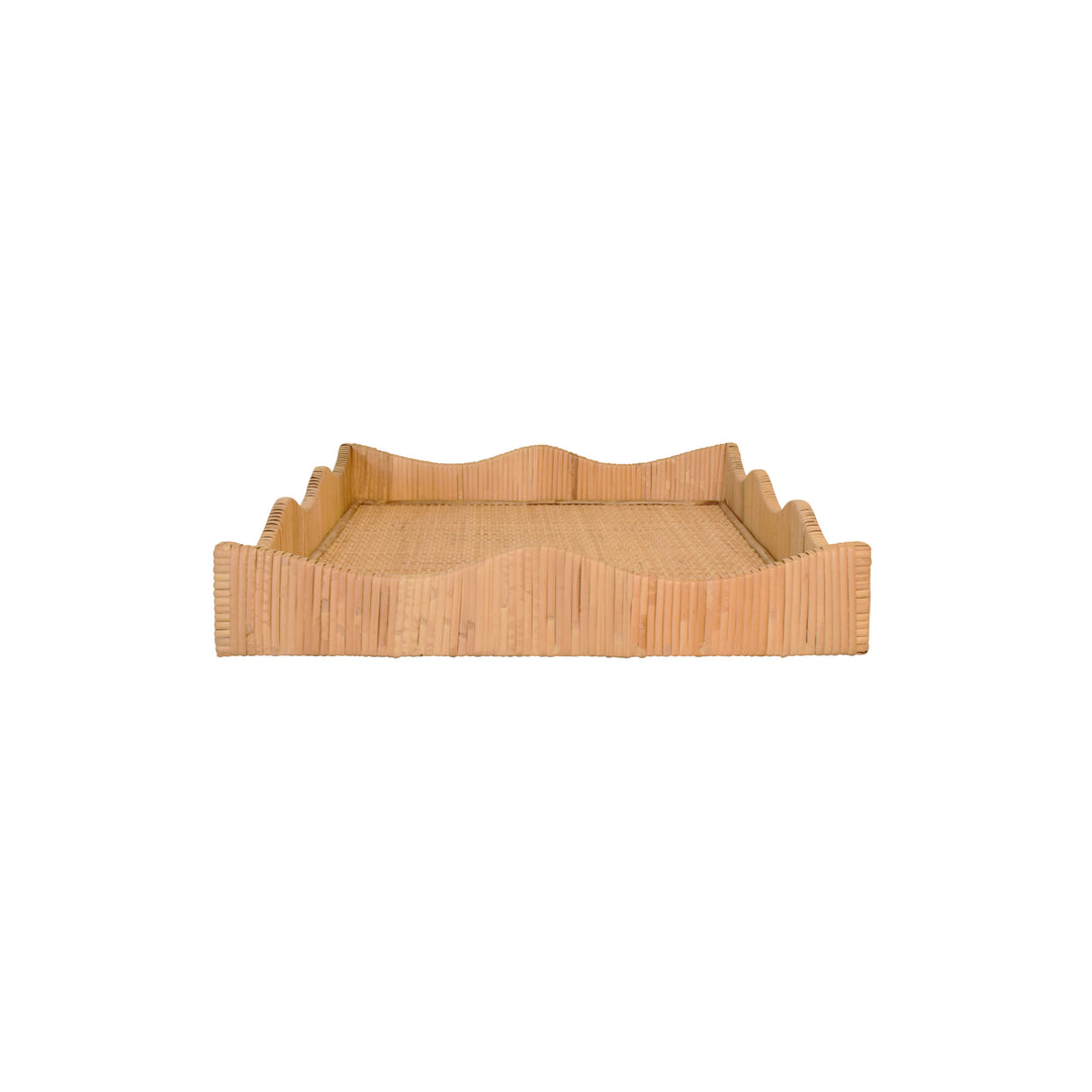Rectangular Natural Rattan Wrapped Tray With Wave Shaped Edge - WAVEY LG