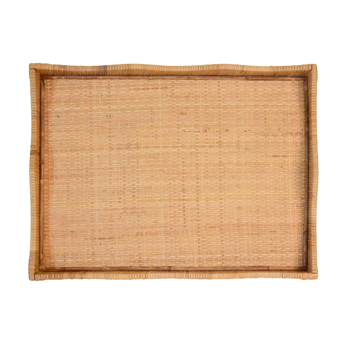 Rectangular Natural Rattan Wrapped Tray With Wave Shaped Edge - WAVEY LG