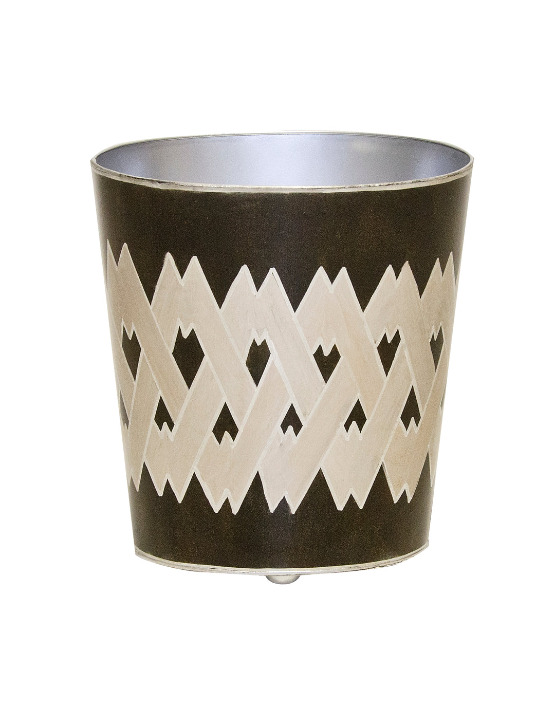 Oval Wastebasket Black And Silver Argyle - WBARGBS