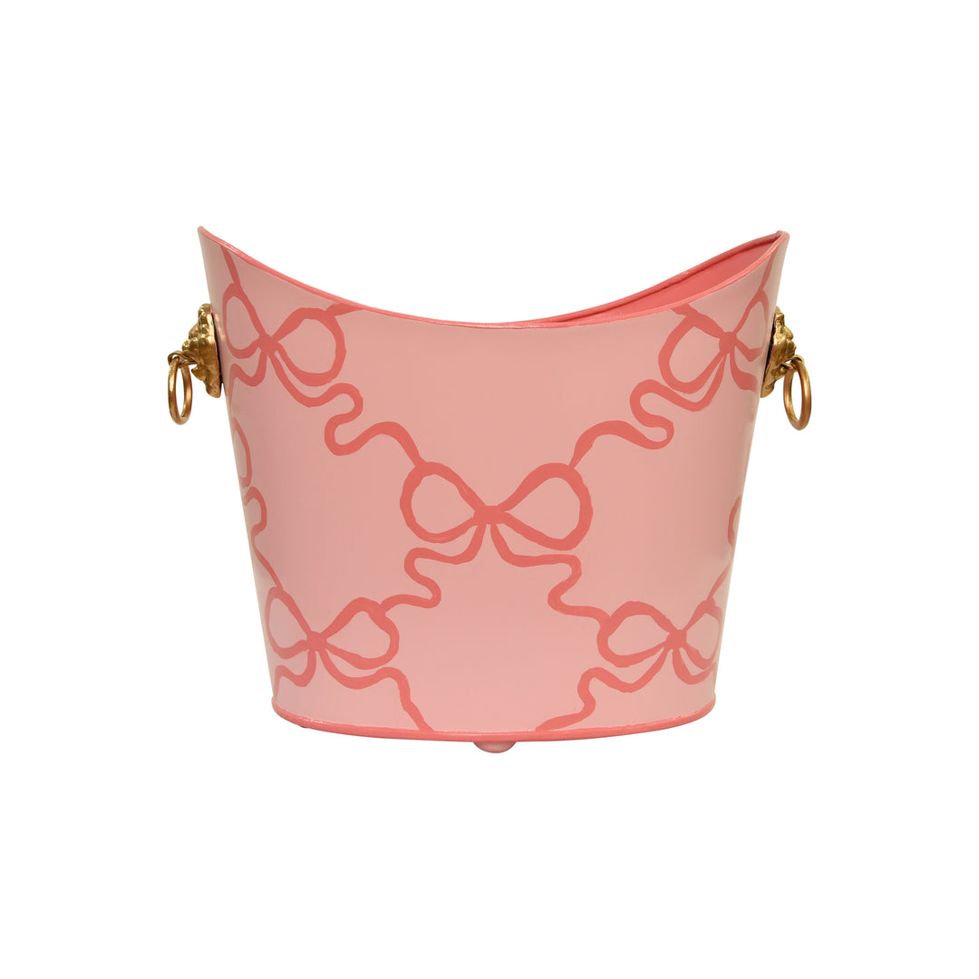 Small Oval Pink Wastebasket With Raised Ends And Lion Handles - WBLIONOV-SM BOWS