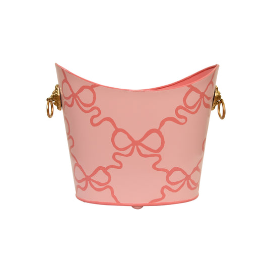Small Oval Pink Wastebasket With Raised Ends And Lion Handles - WBLIONOV-SM BOWS