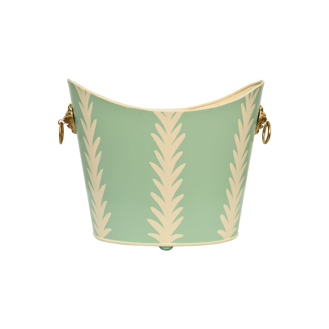 Small Oval Green Wastebasket With Raised Ends And Lion Handles - WBLIONOV-SM FROND