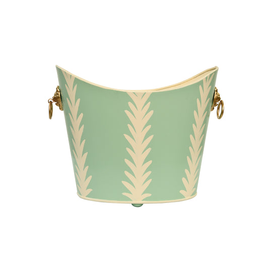 Small Oval Green Wastebasket With Raised Ends And Lion Handles - WBLIONOV-SM FROND