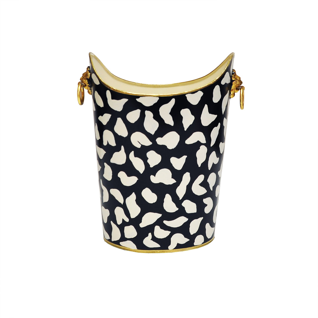 Oval Wastebasket With Lion Handles In Black Leopard - WBLIONOV BLP