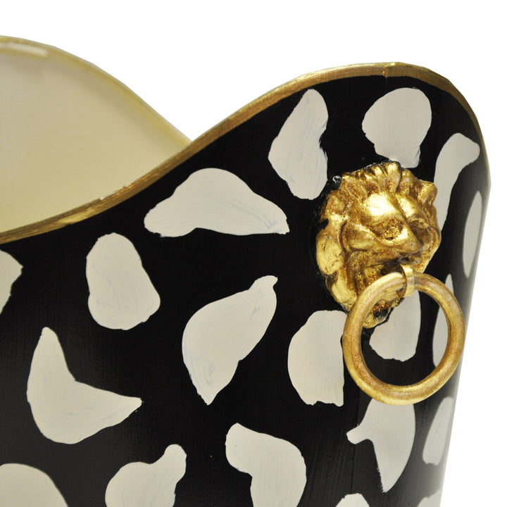Oval Wastebasket With Lion Handles In Black Leopard - WBLIONOV BLP