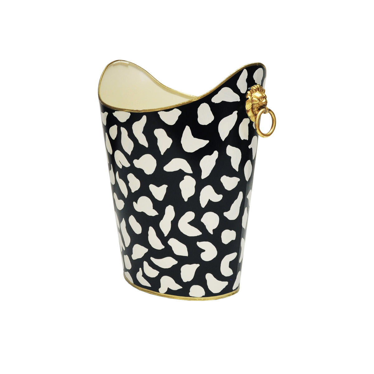 Oval Wastebasket With Lion Handles In Black Leopard - WBLIONOV BLP