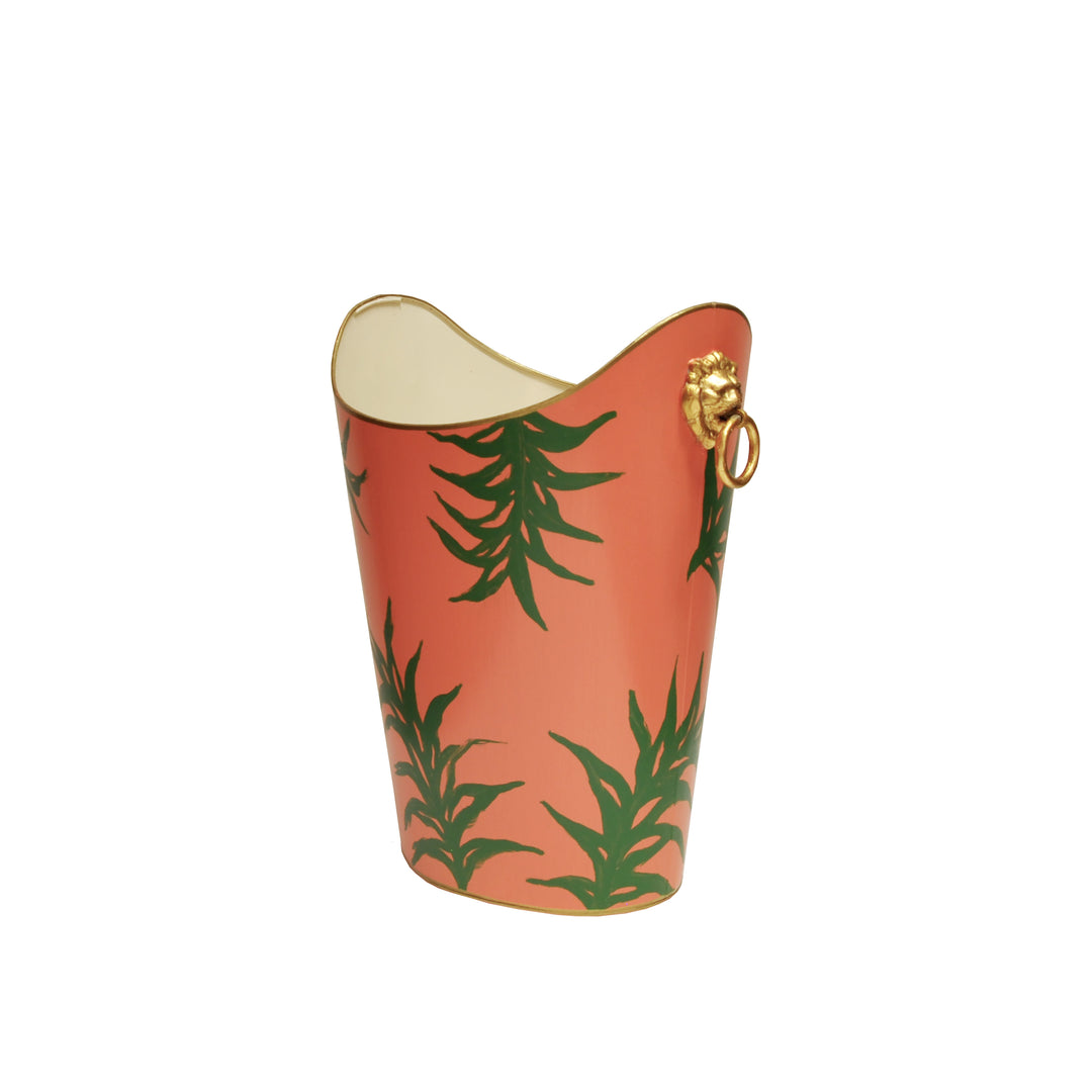 Oval Wastebasket With Lion Handles In Palm - WBLIONOV PALM