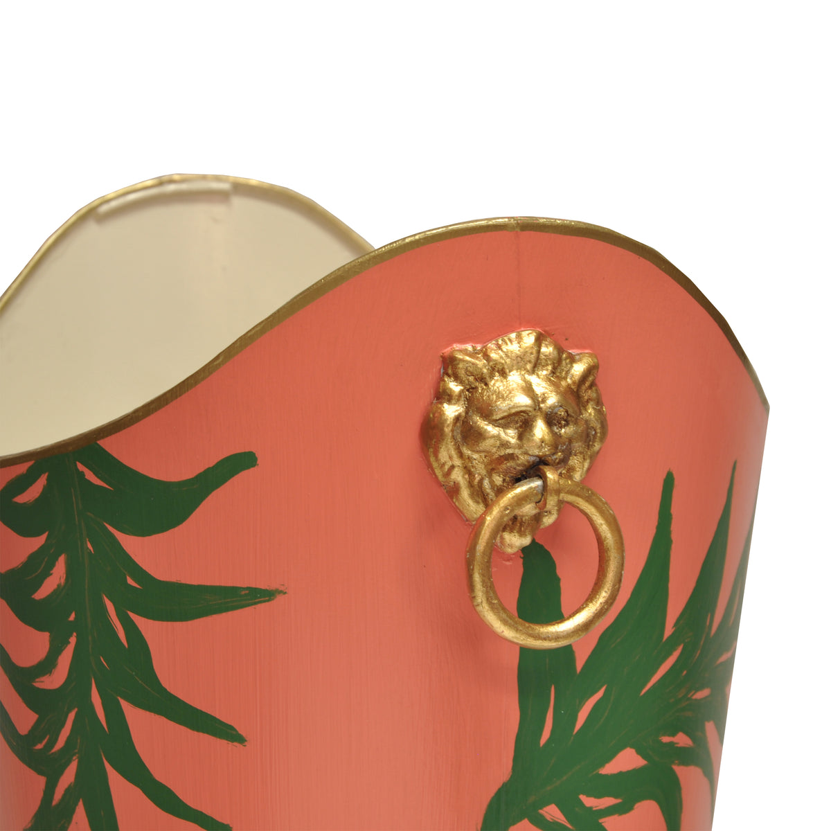 Oval Wastebasket With Lion Handles In Palm - WBLIONOV PALM
