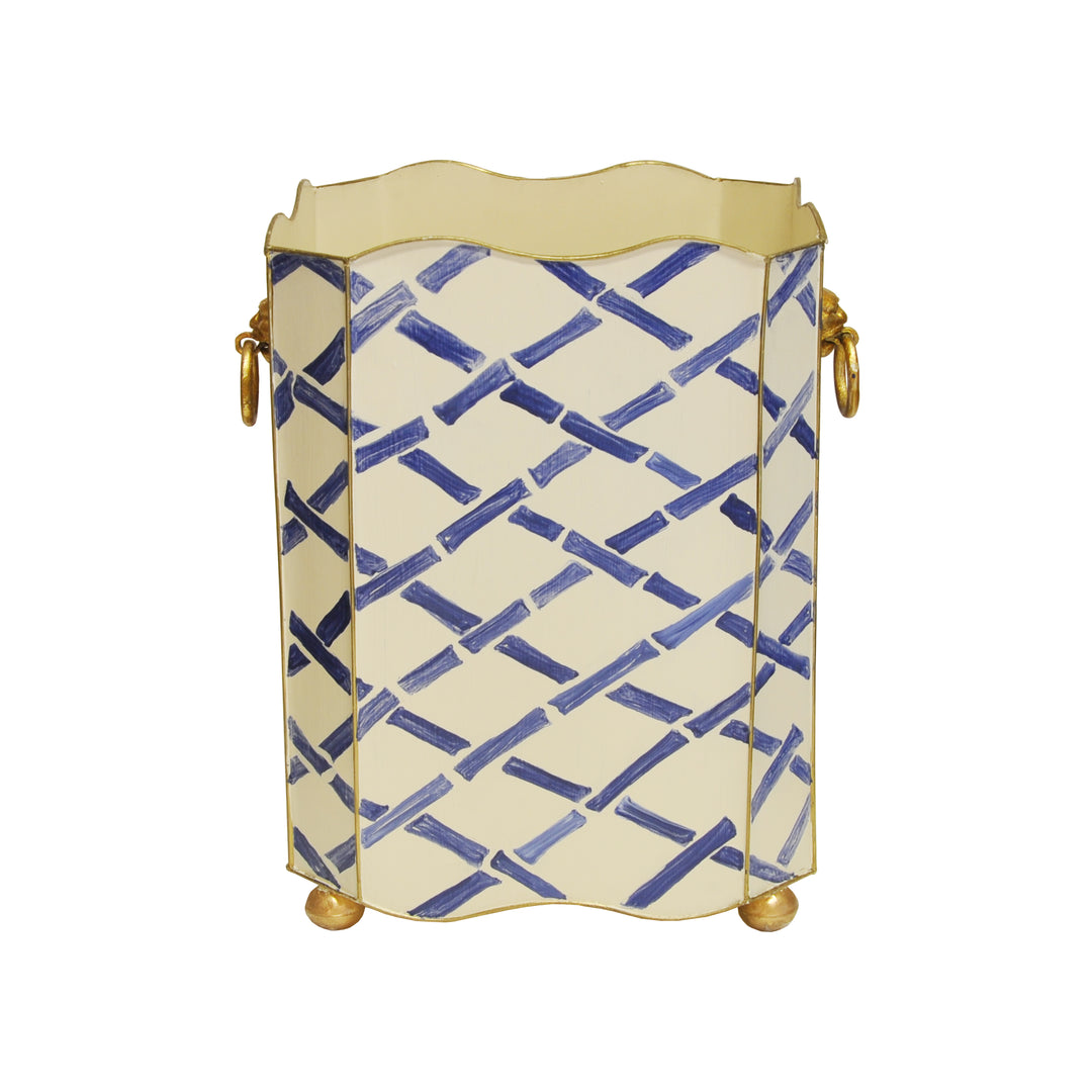 Square Wastebasket Lion Handles In Blue Bamboo - WBLIONSQ BAMBL