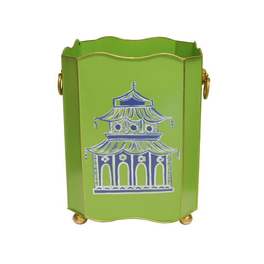 Square Wastebasket With Lion Handles In Green Pagoda - WBLIONSQ PAGGR
