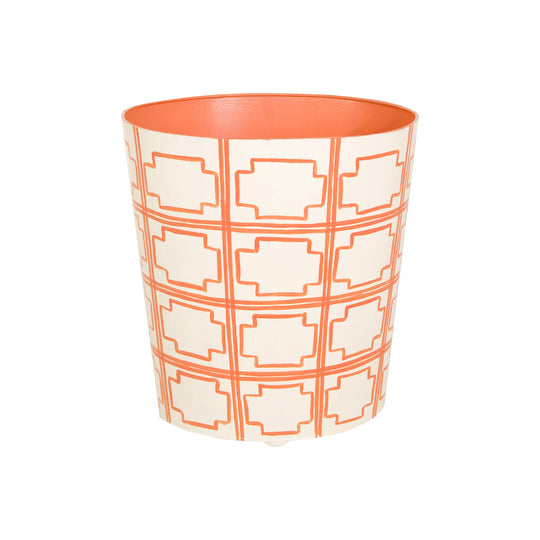 Oval Wastebasket Cream/Orange Sqrs - WBSQUAREDOR