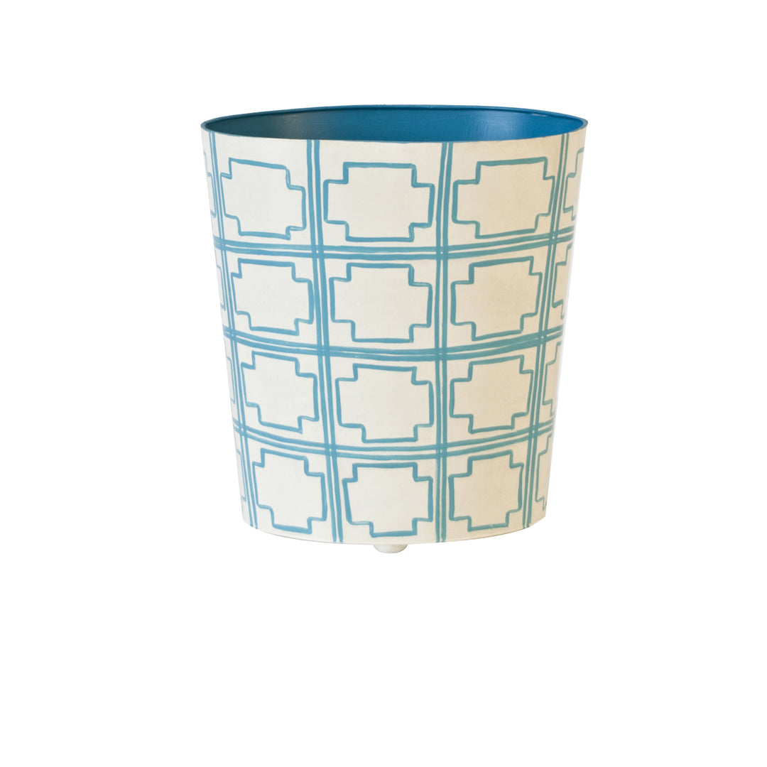 Oval Wastebasket Cream/Turq Sqrs - WBSQUAREDT