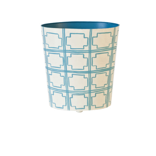 Oval Wastebasket Cream/Turq Sqrs - WBSQUAREDT