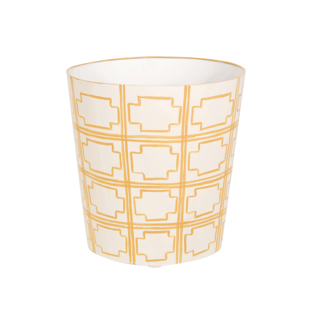 Oval Wastebasket Cream/Yellow Sqrs - WBSQUAREDY