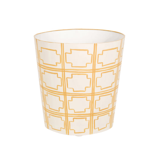 Oval Wastebasket Cream/Yellow Sqrs - WBSQUAREDY