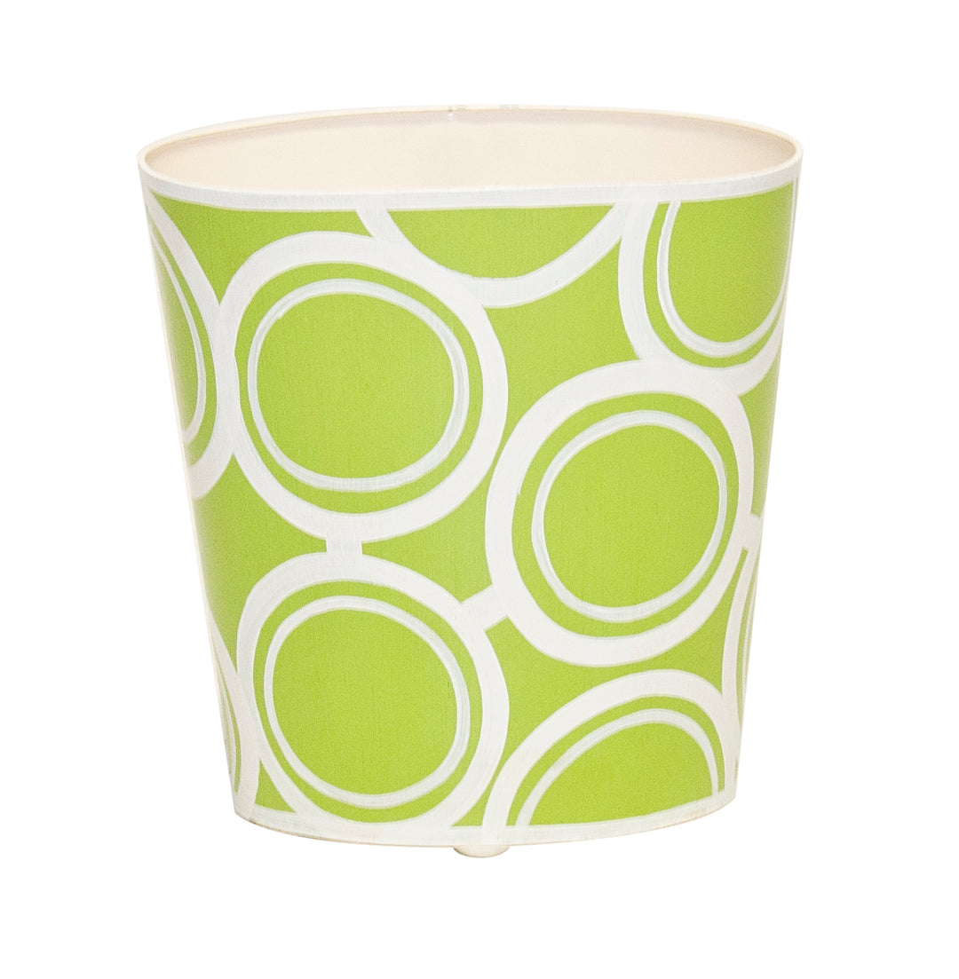 Oval Wastebasket Green And Cream Bubble Design  - WBZEBBGR