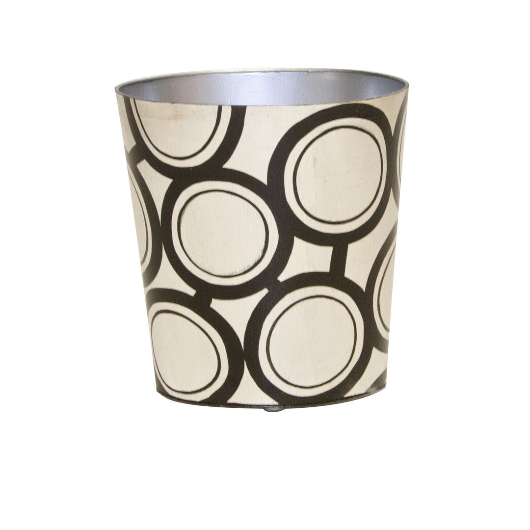 Oval Wastebasket Black And Silver Bubble Design - WBZEBBS