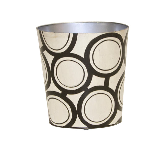 Oval Wastebasket Black And Silver Bubble Design - WBZEBBS