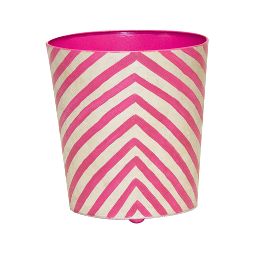 Oval Wastebasket Silver Leaf And Hot Pink - WBZEPS