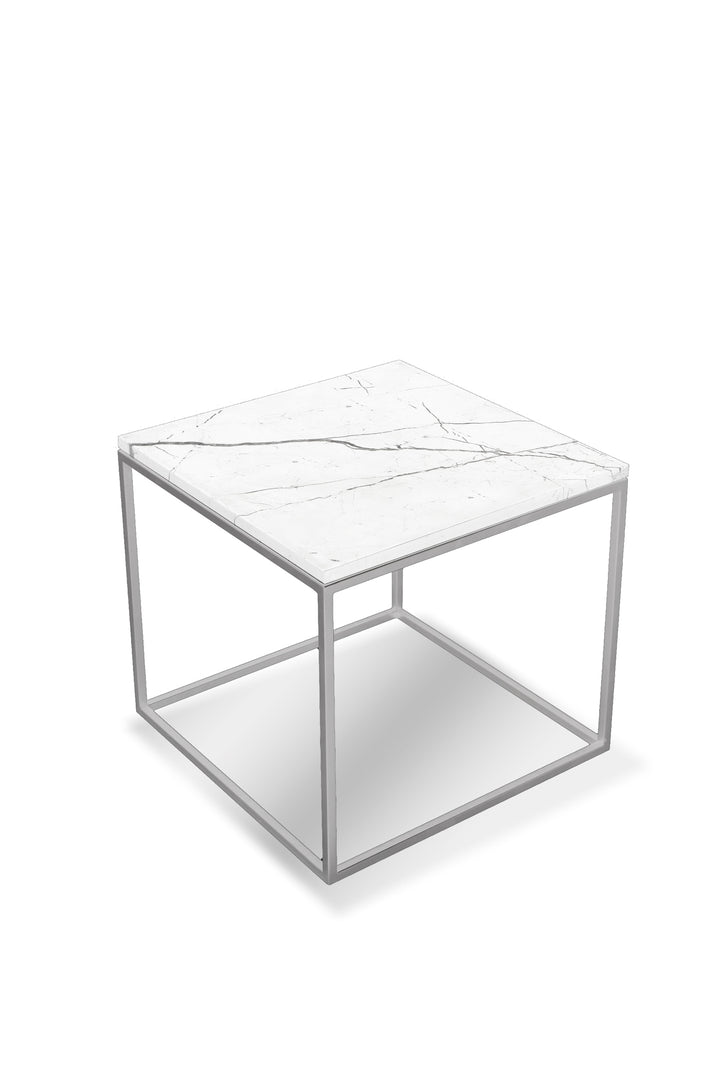 White Semi-Honed Marble/Brushed Stainless Steel base 