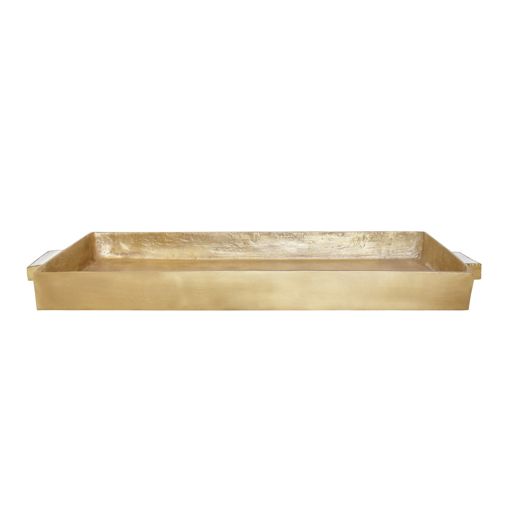 Cast Metal Tray In Antique Brass Finish With Agate Handles - WHITT