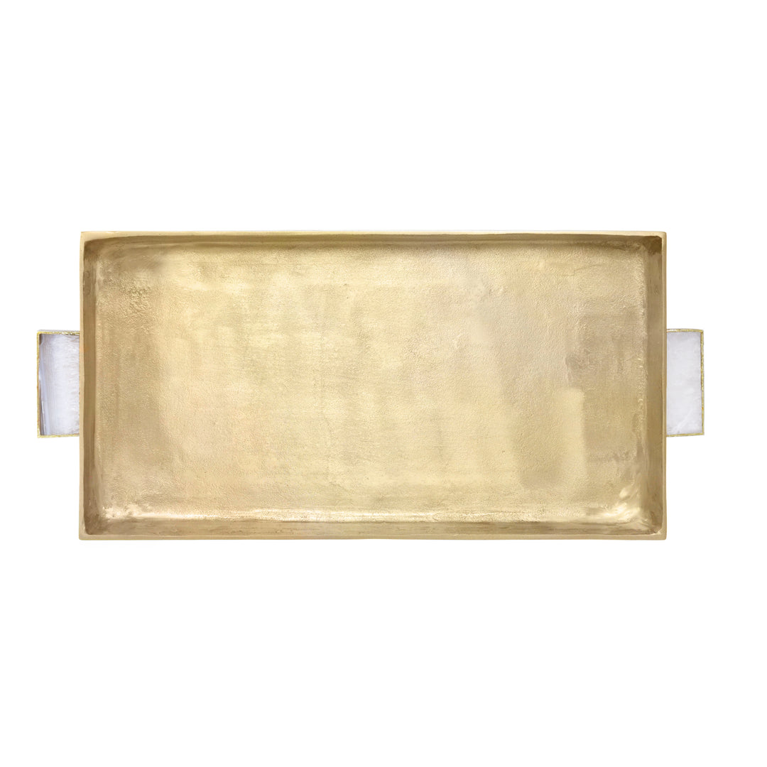 Cast Metal Tray In Antique Brass Finish With Agate Handles - WHITT
