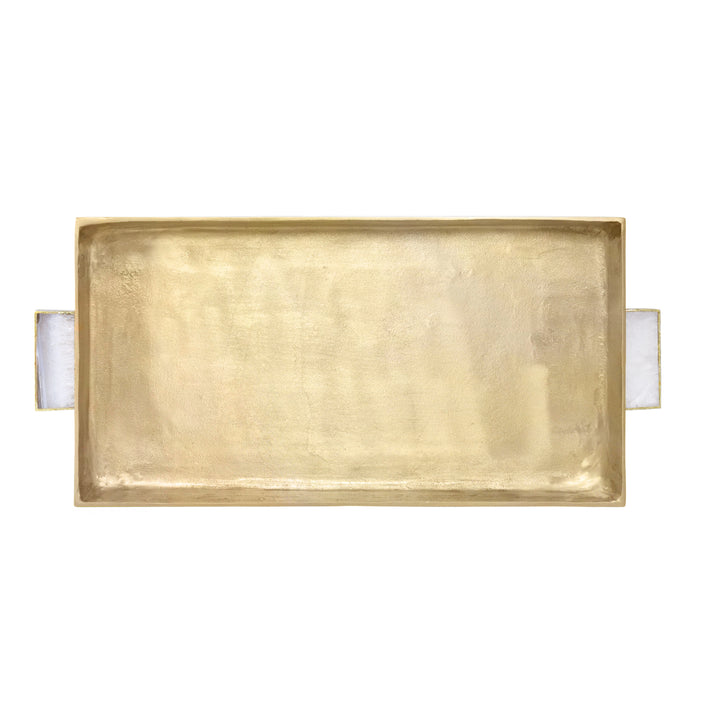 Cast Metal Tray In Antique Brass Finish With Agate Handles - WHITT