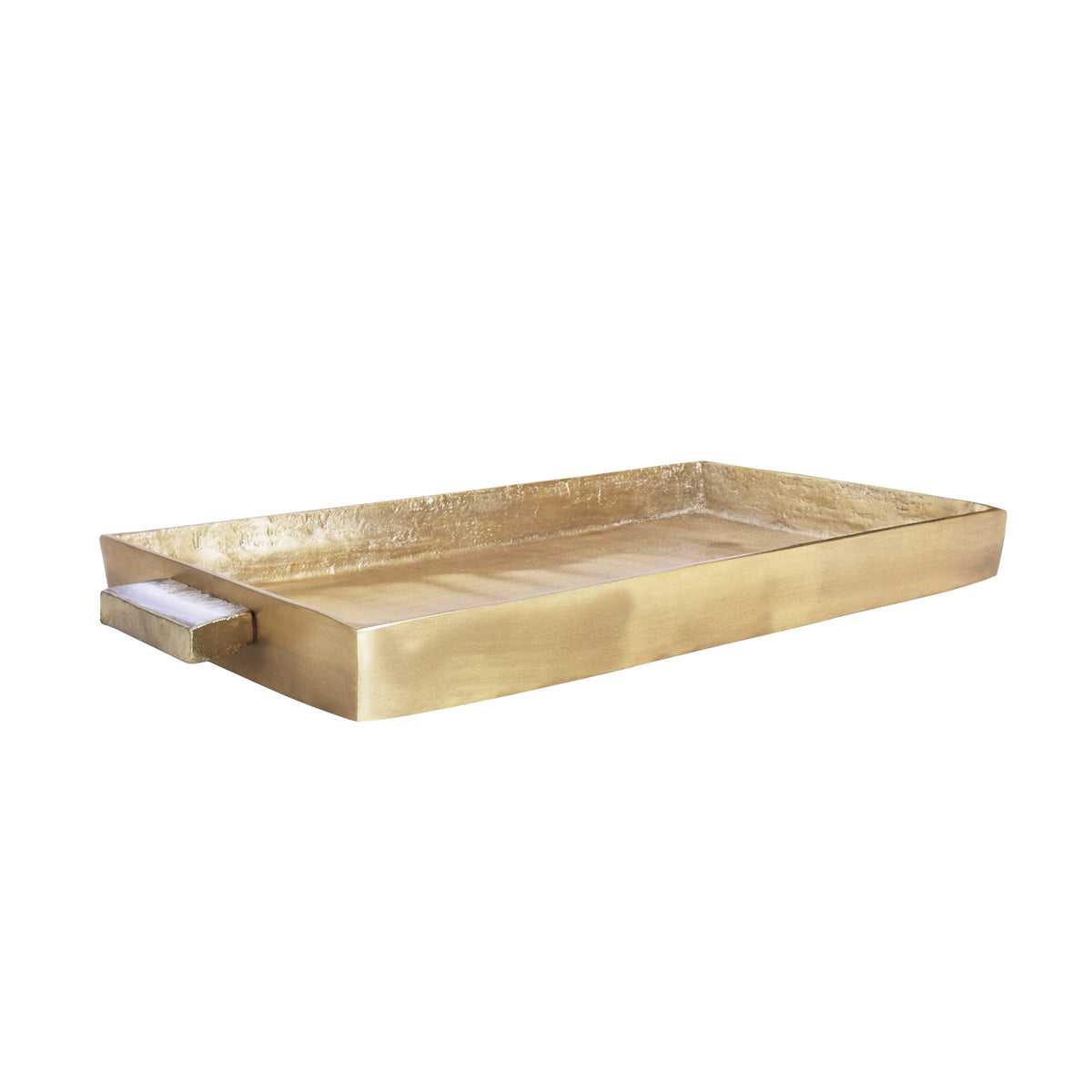 Cast Metal Tray In Antique Brass Finish With Agate Handles - WHITT