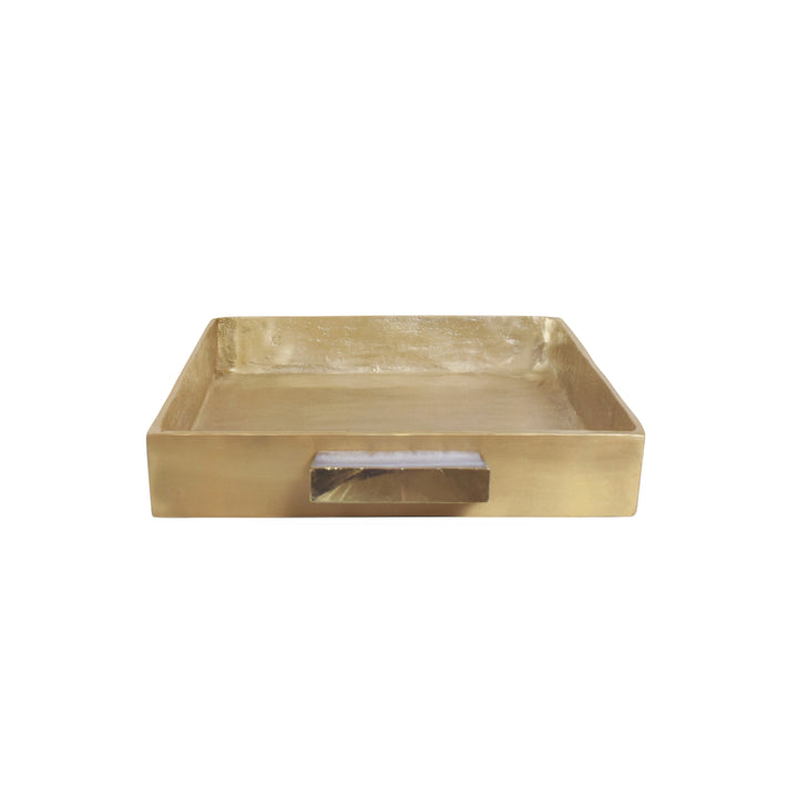 Cast Metal Tray In Antique Brass Finish With Agate Handles - WHITT