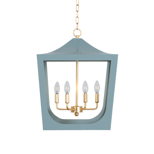 Modern Pagoda Lantern With Four Light Gold Leaf Cluster, Body In Light Blue Powder Coat
 - WIMBLE GBL
