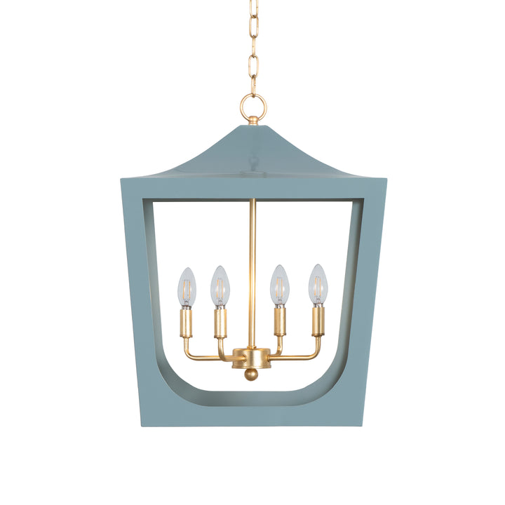 Modern Pagoda Lantern With Four Light Gold Leaf Cluster, Body In Light Blue Powder Coat
 - WIMBLE GBL