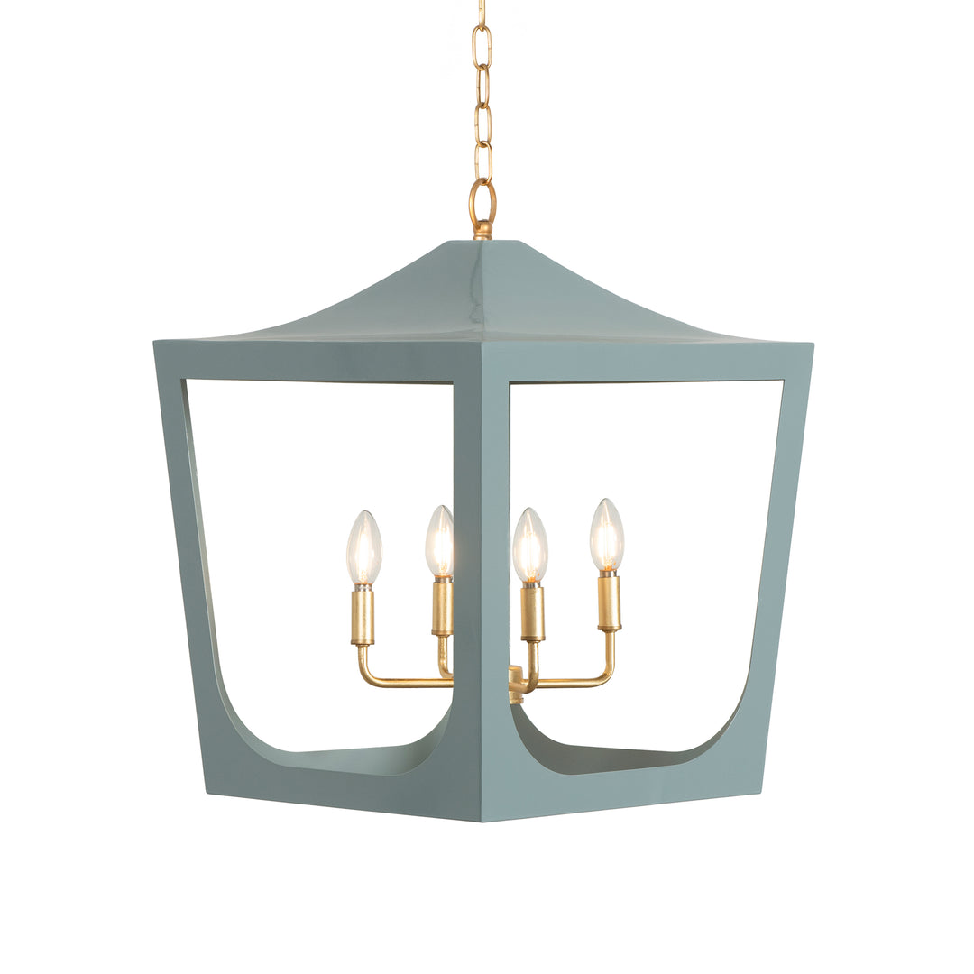 Modern Pagoda Lantern With Four Light Gold Leaf Cluster, Body In Light Blue Powder Coat
 - WIMBLE GBL