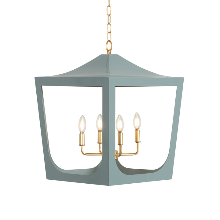 Modern Pagoda Lantern With Four Light Gold Leaf Cluster, Body In Light Blue Powder Coat
 - WIMBLE GBL