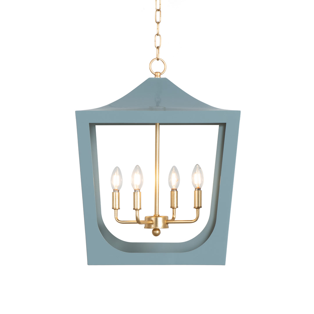 Modern Pagoda Lantern With Four Light Gold Leaf Cluster, Body In Light Blue Powder Coat
 - WIMBLE GBL