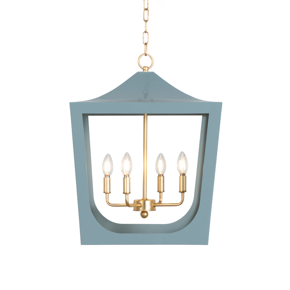 Modern Pagoda Lantern With Four Light Gold Leaf Cluster, Body In Light Blue Powder Coat
 - WIMBLE GBL
