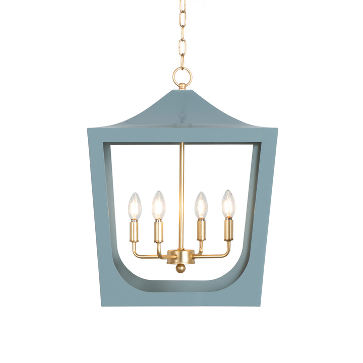 Modern Pagoda Lantern With Four Light Gold Leaf Cluster, Body In Light Blue Powder Coat
 - WIMBLE GBL