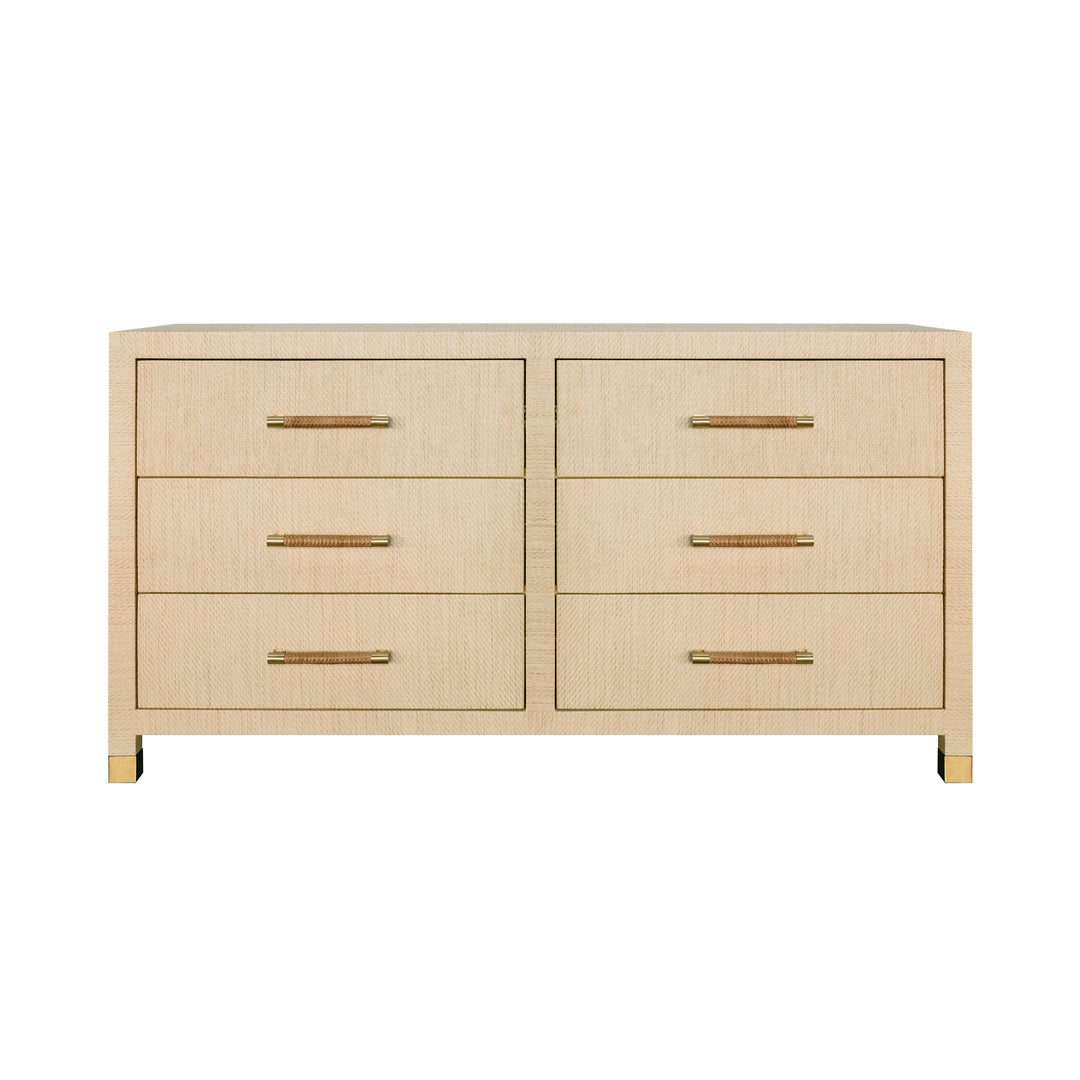 Six Drawer Chest With Rattan Wrapped Handles In Natural Grasscloth - WINCHESTER NAT