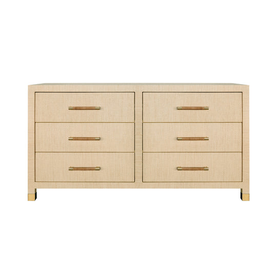 Six Drawer Chest With Rattan Wrapped Handles In Natural Grasscloth - WINCHESTER NAT