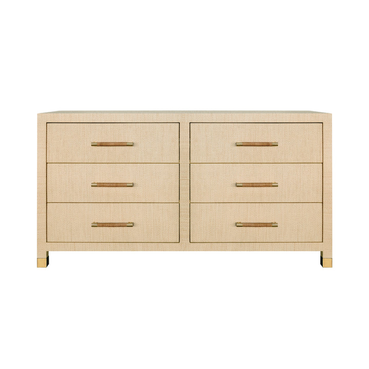 Six Drawer Chest With Rattan Wrapped Handles In Natural Grasscloth - WINCHESTER NAT