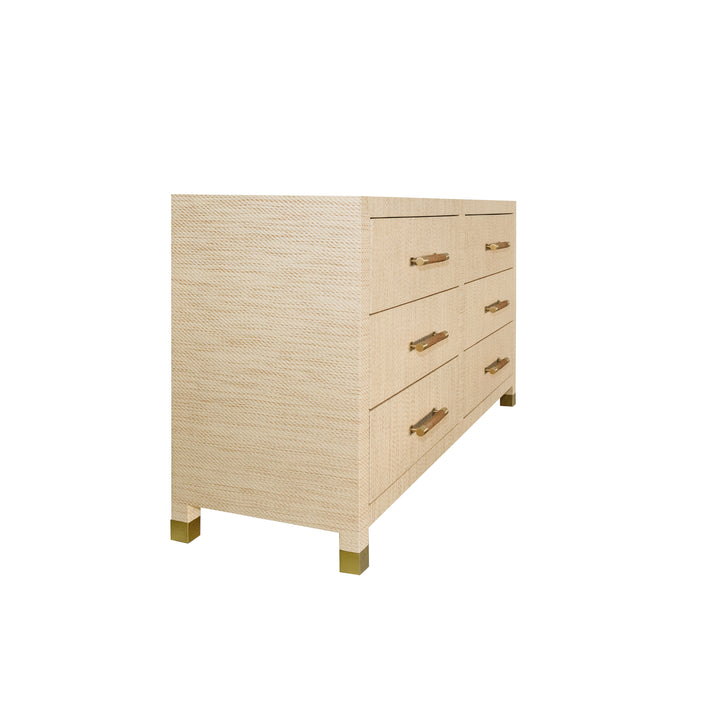 Six Drawer Chest With Rattan Wrapped Handles In Natural Grasscloth - WINCHESTER NAT