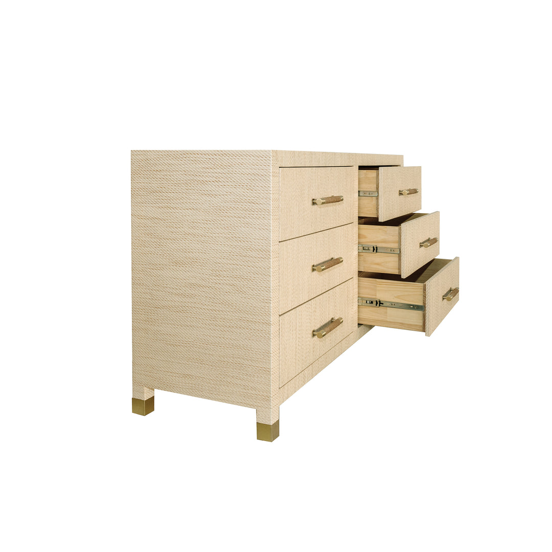 Six Drawer Chest With Rattan Wrapped Handles In Natural Grasscloth - WINCHESTER NAT