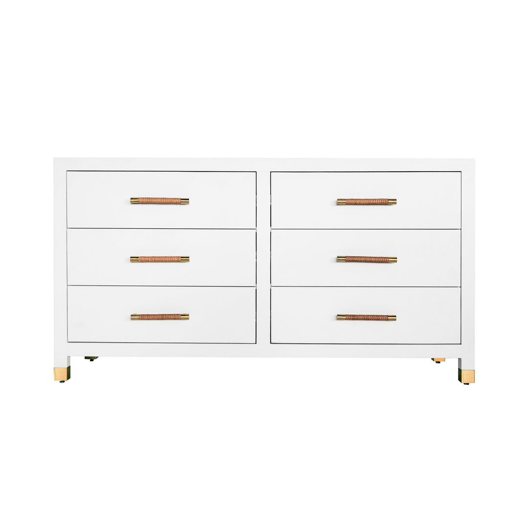 Six Drawer Chest With Rattan Wrapped Handles In Matte White Lacquer - WINCHESTER WH
