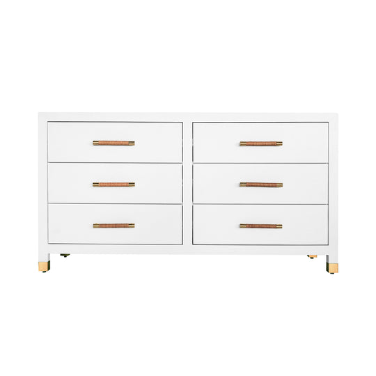 Six Drawer Chest With Rattan Wrapped Handles In Matte White Lacquer - WINCHESTER WH