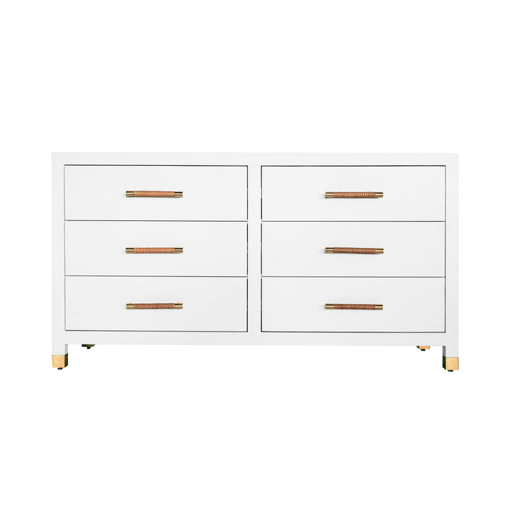 Six Drawer Chest With Rattan Wrapped Handles In Matte White Lacquer - WINCHESTER WH