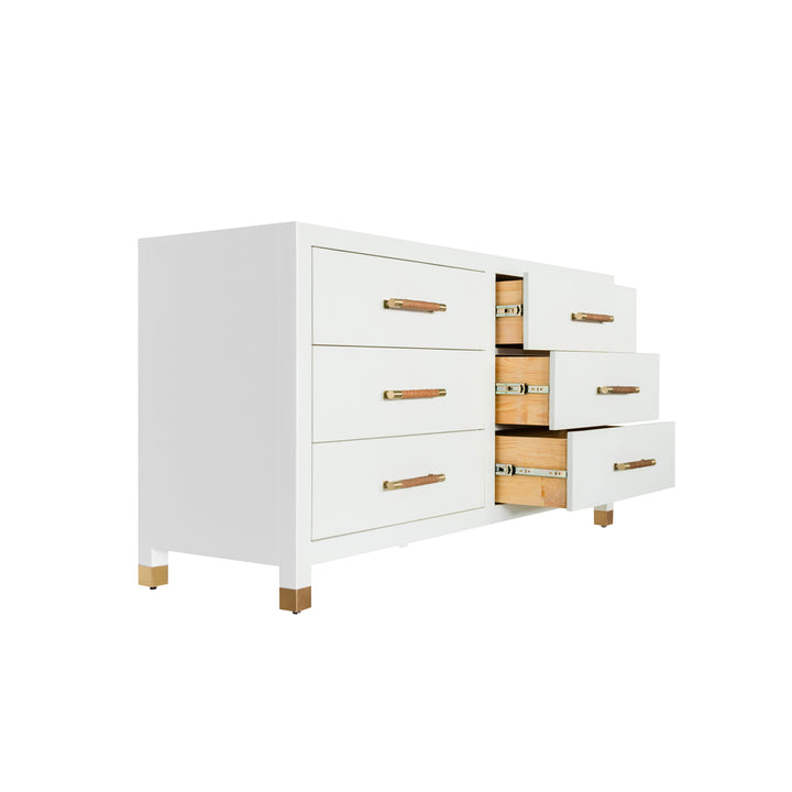 Six Drawer Chest With Rattan Wrapped Handles In Matte White Lacquer - WINCHESTER WH