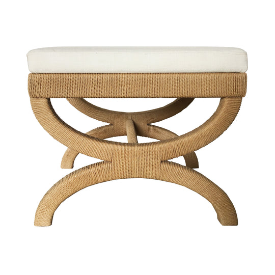 Natural Rope Wrapped Base Stool With White Linen Cushion - XANADU STOOL