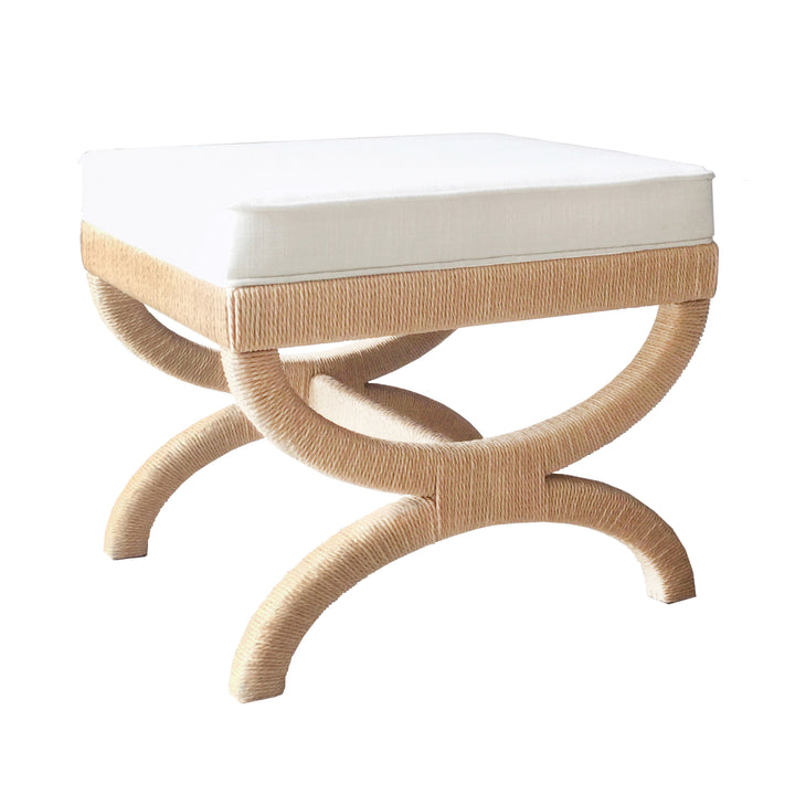 Natural Rope Wrapped Base Stool With White Linen Cushion - XANADU STOOL