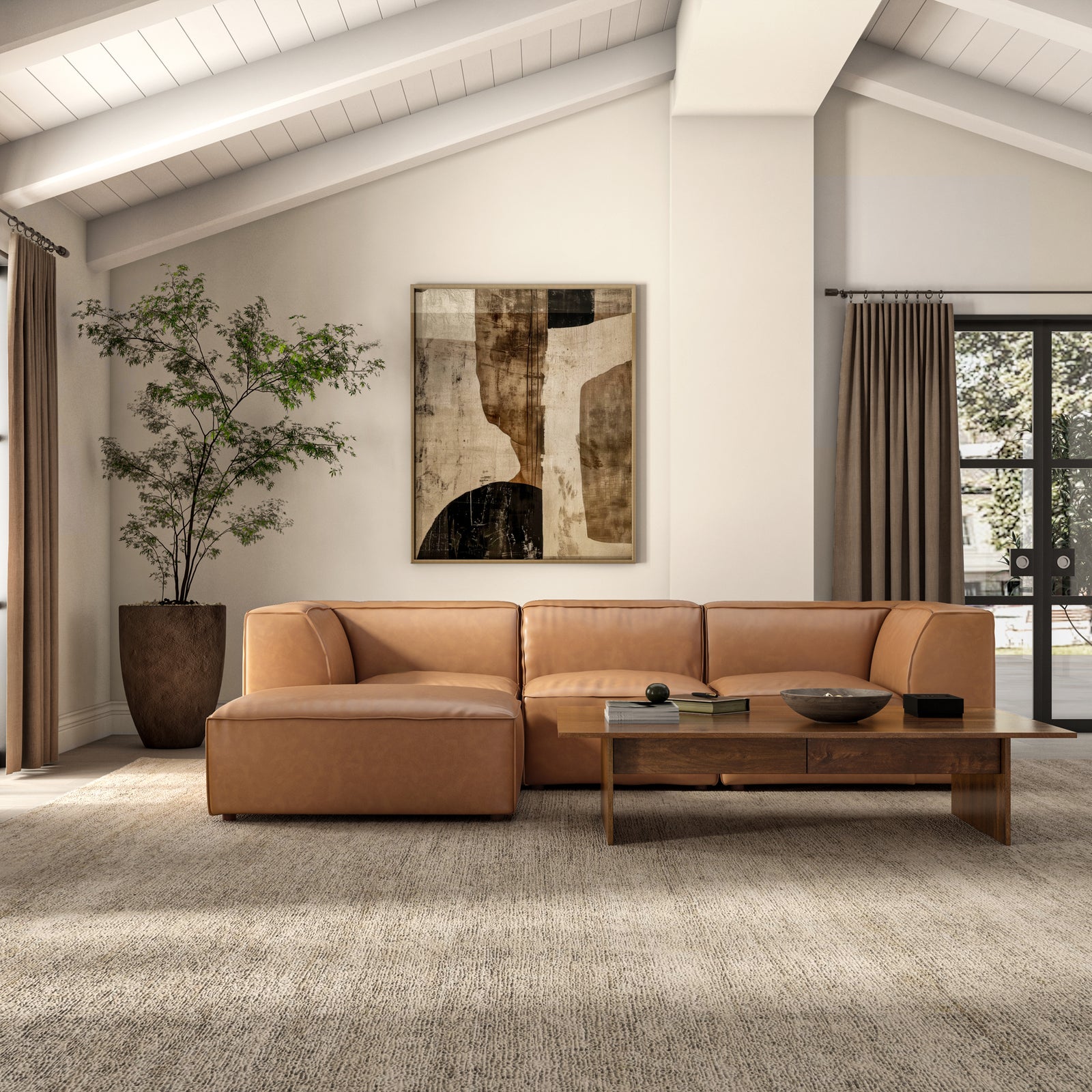 Moe's Home Collection - Form Classic L Modular Sectional Sonoran Tan Leather - XQ-1007-40 | American Home Furniture