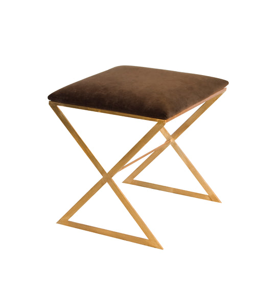 "X" Stool, Gold W Brn Velvet - X SIDE GU